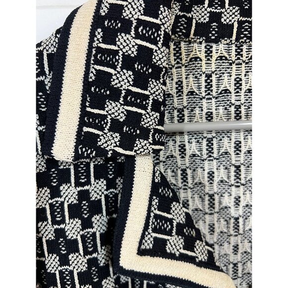 St. John Black & White Geometric Knit Zip-Up Jacket - Picture 7 of 10